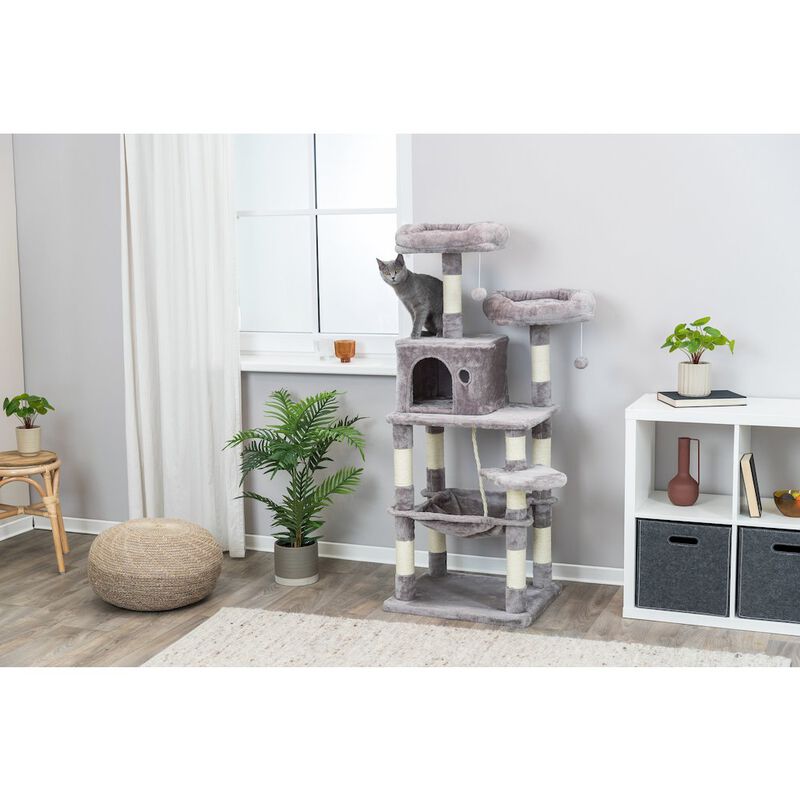 TRIXIE Eduardo Plush & Sisal 4-Level 57.1" Cat Tree with Scratching Posts & Condo, Gray image number 1