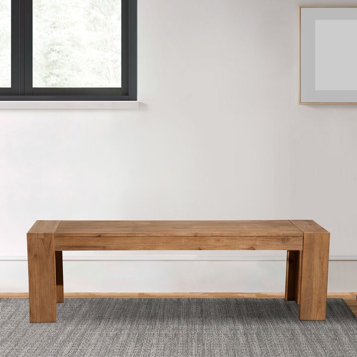 Solid Acacia Wood Bench with Bracket Legs, Brown-Benzara