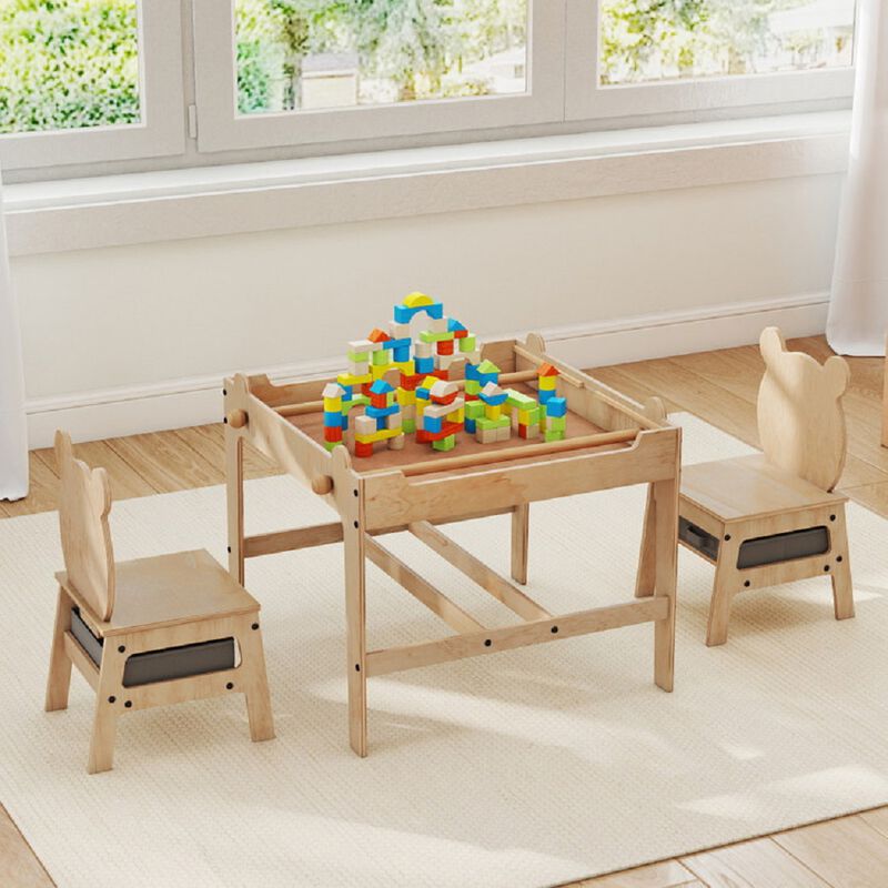 Children&rsquo;s Table and Chair Set with Reversible Whiteboard Top-Natural image number 3