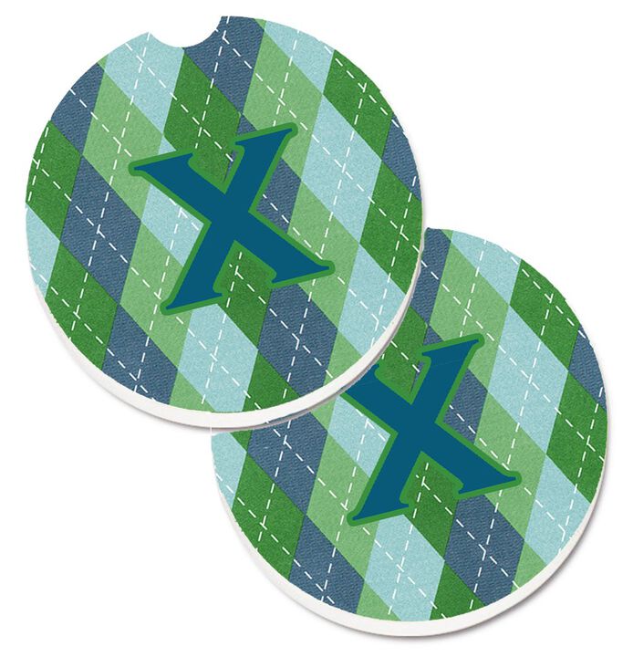 Caroline's Treasures Letter x Monogram - Blue Argoyle Set of 2 Cup Holder Car Coasters CJ1020-XCARC, 2.56, Multicolor