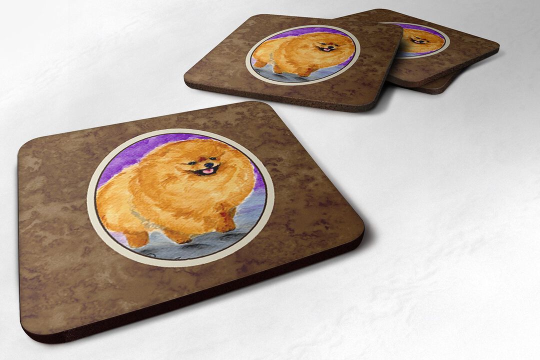 Caroline's Treasures SS8681FC Pomeranian Foam Coasters (Set of 4), 3.5 H x 3.5 W, Multicolor