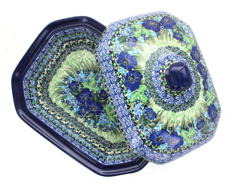 Blue Rose Polish Pottery Mockingbird Medium Covered Baker