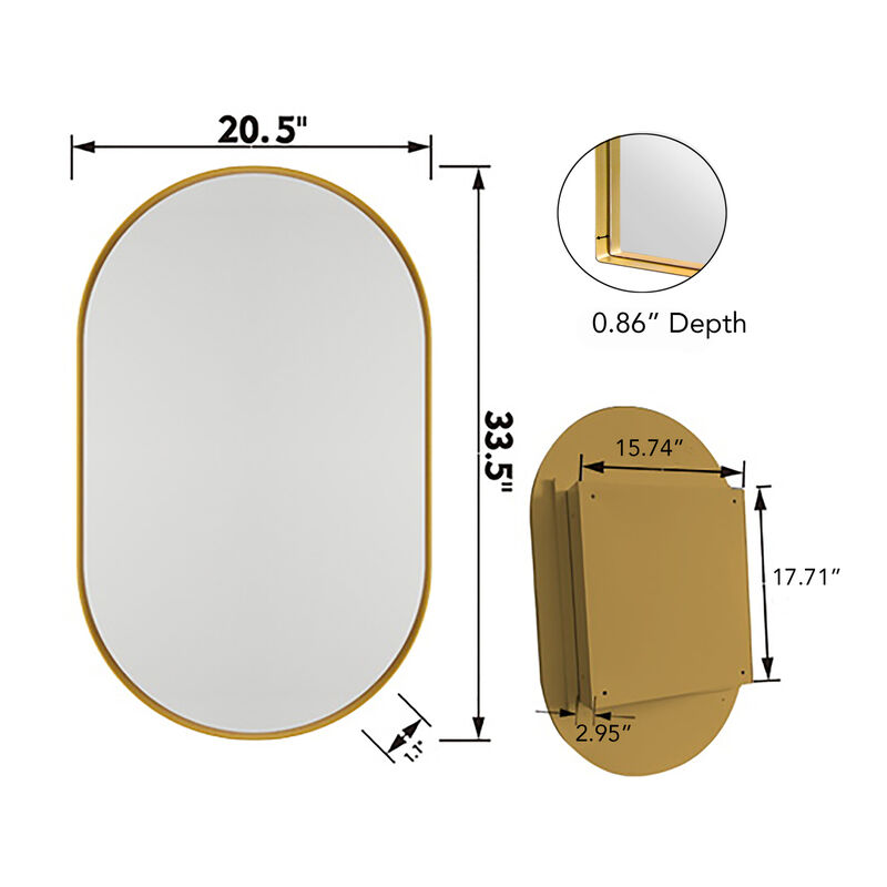ELEMENT ACE 20x34 Inch Oval Recessed Medicine Cabinet with Mirror and Adjustable Shelves image number 2