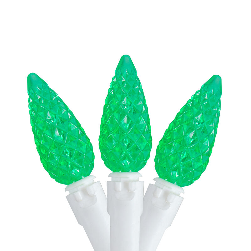 70 Count Green LED C6 Faceted Christmas Lights  22.5 ft White Wire image number 0