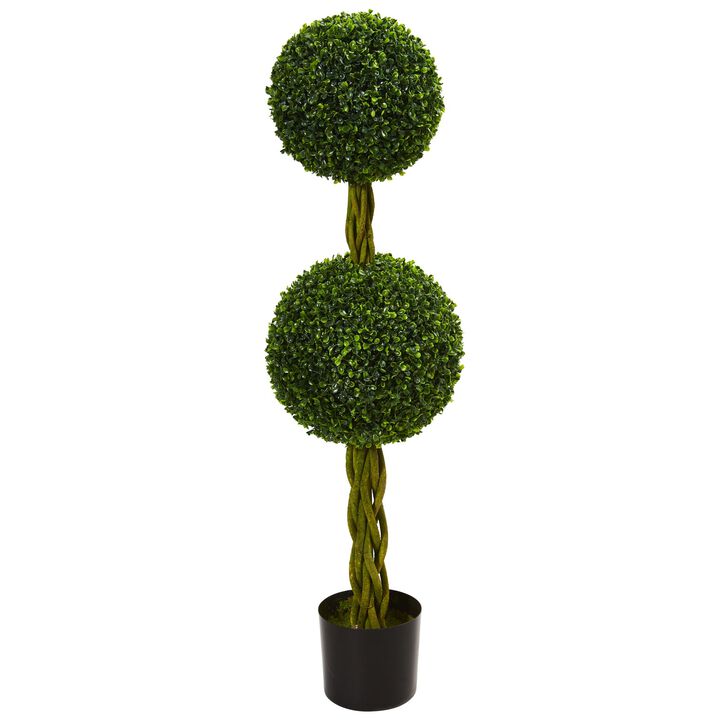 HomPlanti 4 Feet Boxwood Double Ball Artificial Topiary Tree with Woven Trunk UV Resistant (Indoor/Outdoor)