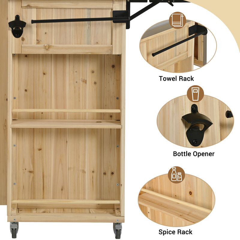 Merax Outdoor  Fir Wood Kitchen Island with Towel and Spice Racks