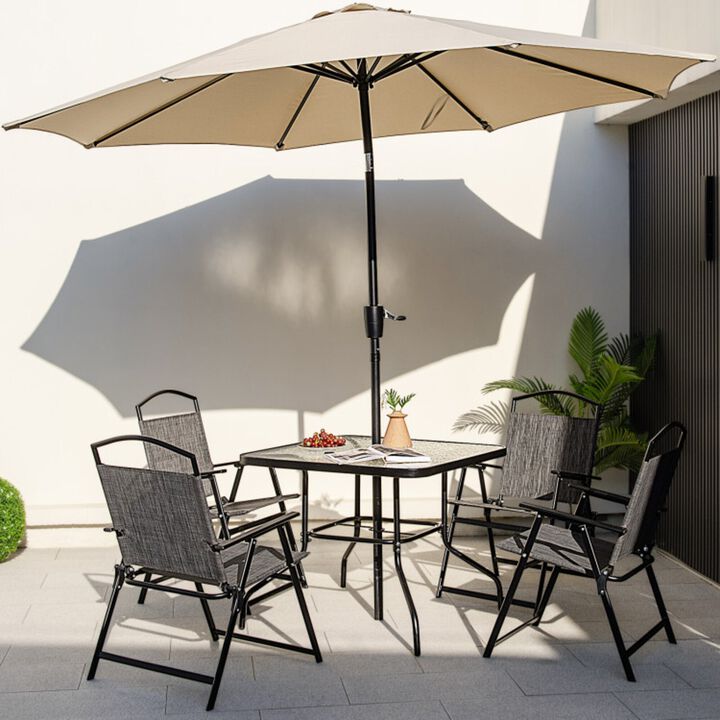 Mondawe 5-Piece Patio Dining Set,With 4 Foldable Chairs & Tempered Glass Table, Umbrella Hole