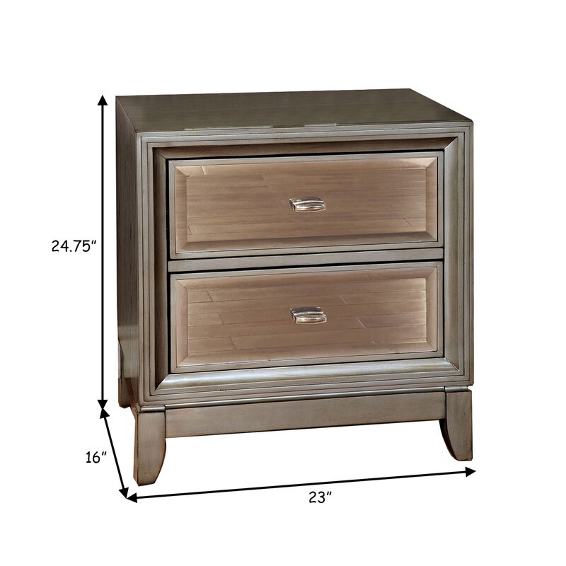 Contemporary Solid Wood Nightstand With Drawers, Silver-Benzara