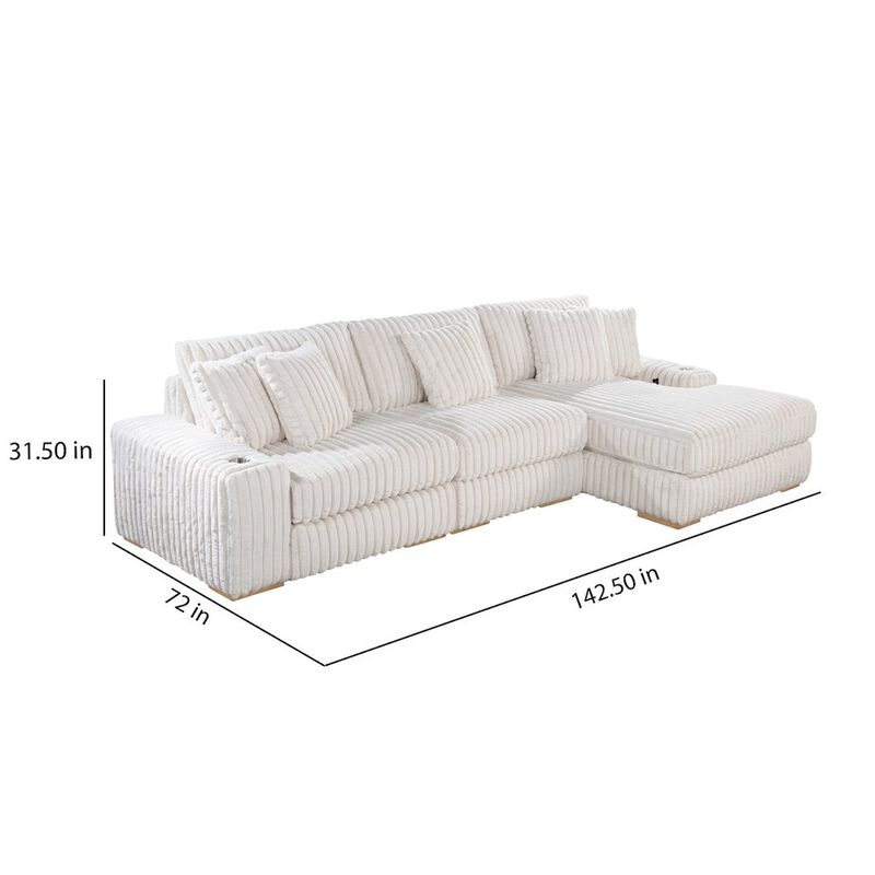Best Quality Furniture 3 piece Beige reversible sectional with cupholders and USB ports
