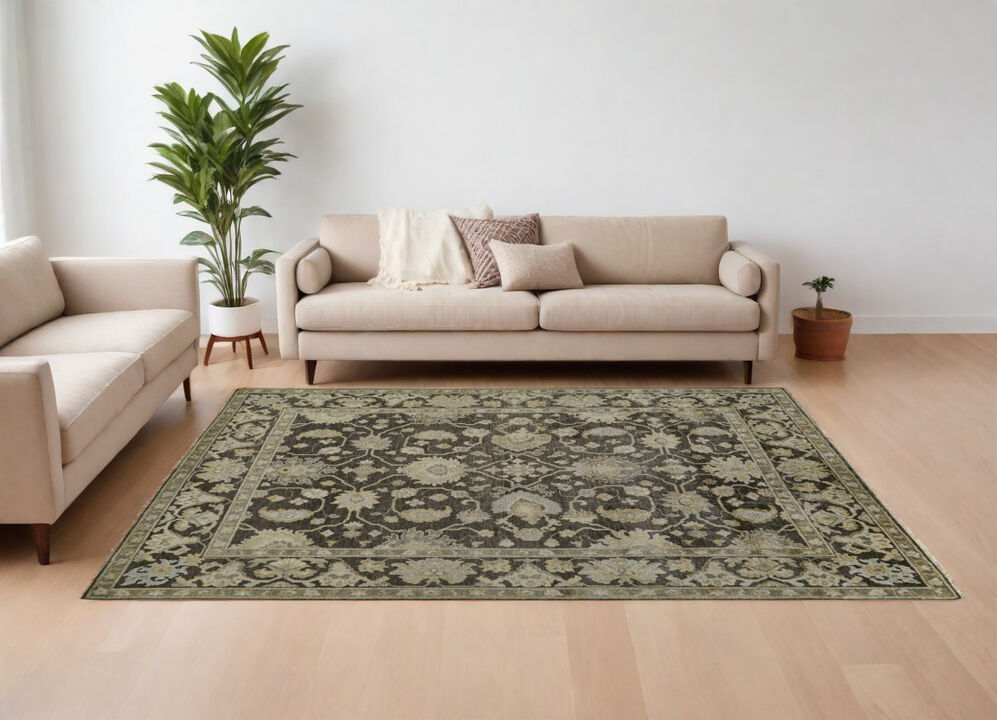 HomeRoots Wool Floral Hand Knotted Area Rug