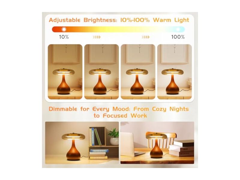 LED Modern Wood Glass Mushroom Lamp For Bedroom Desk image number 2