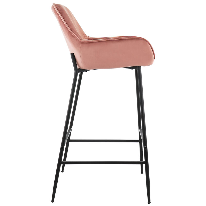 Elama 2 Piece Velvet Bar Stool in Blush Pink with Black Legs image number 4