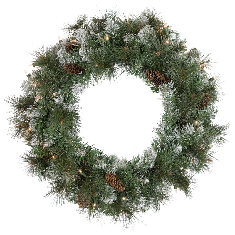 Pre-Lit Snow Valley Pine Artificial Christmas Wreath  24-Inch  Clear Lights