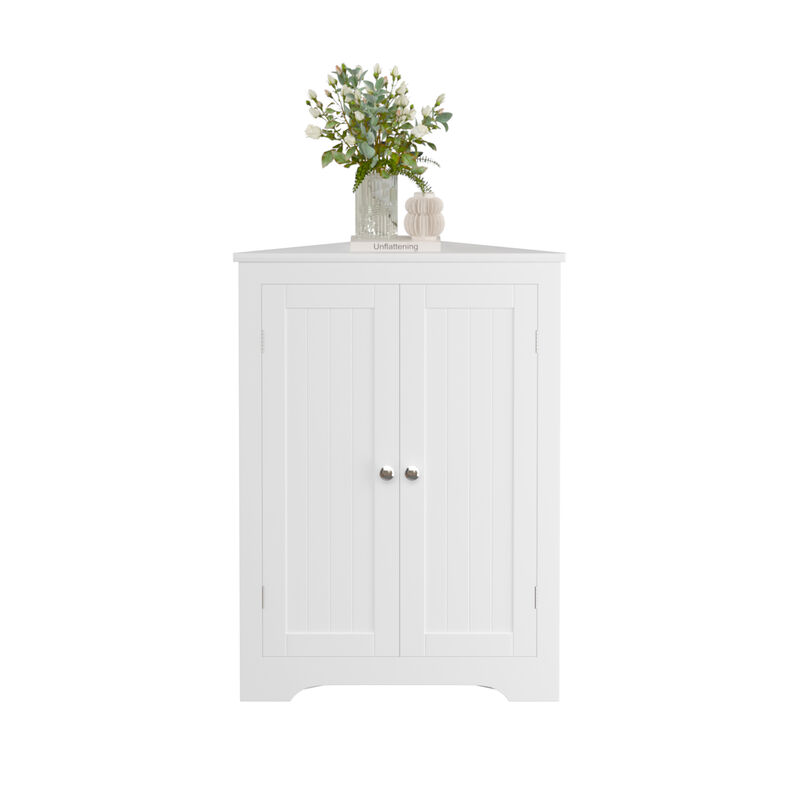 Freestanding Floor Corner Cabinet with 2 Doors and Adjustable Shelves