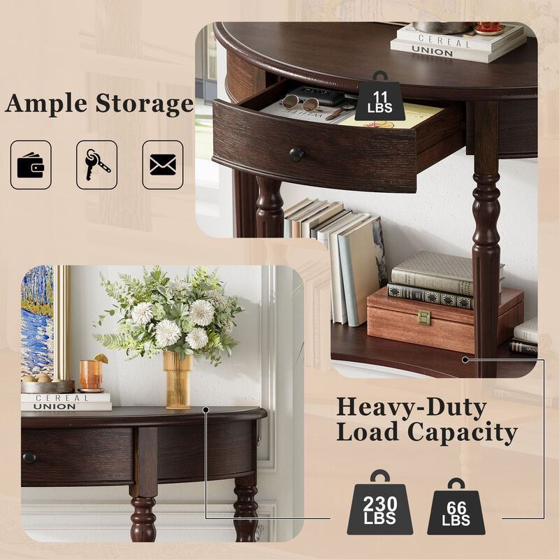 Merax Space-Saving Half-Moon Entryway Table with Storage Drawer & Lower Shelf image number 6