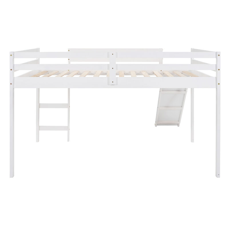 Whisen Full Loft Bed with Slide, Multifunctional Design- White