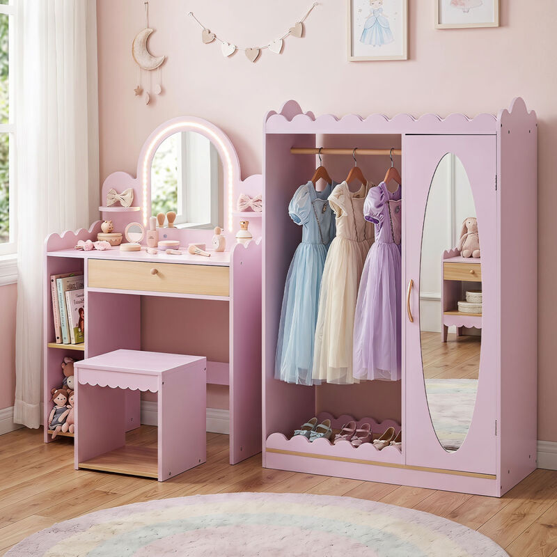 Dressing Table Pretend Play Set with 2 Shelves and Compartments image number 5