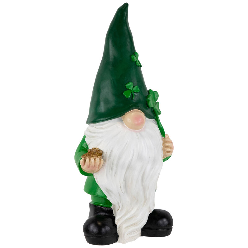 16.75" St. Patrick's Day Shamrock Gnome Outdoor Garden Statue