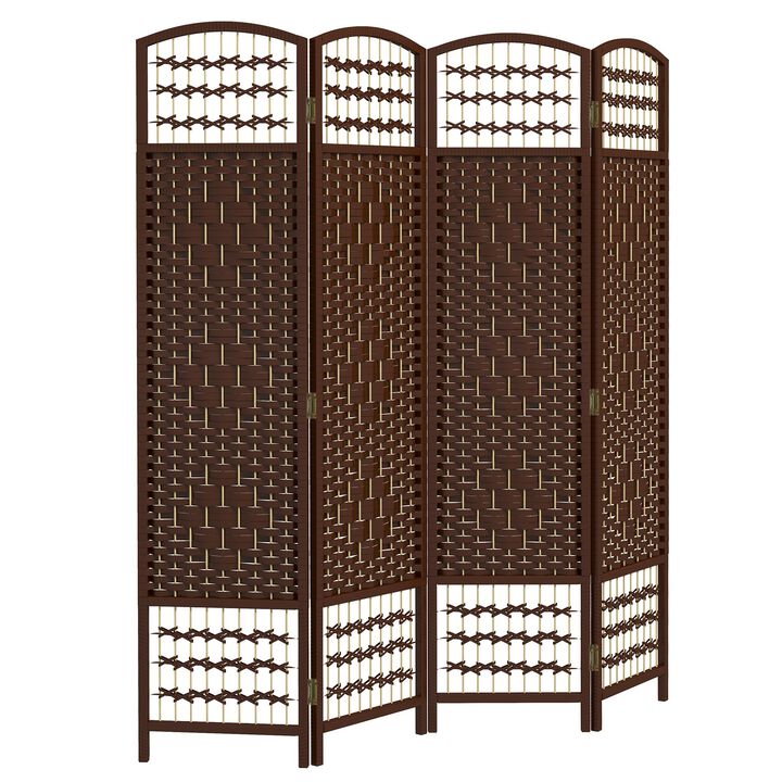 4 Panel Folding Room Divider Portable Privacy Screen Wave Fiber Room Partition for Home Office Brown