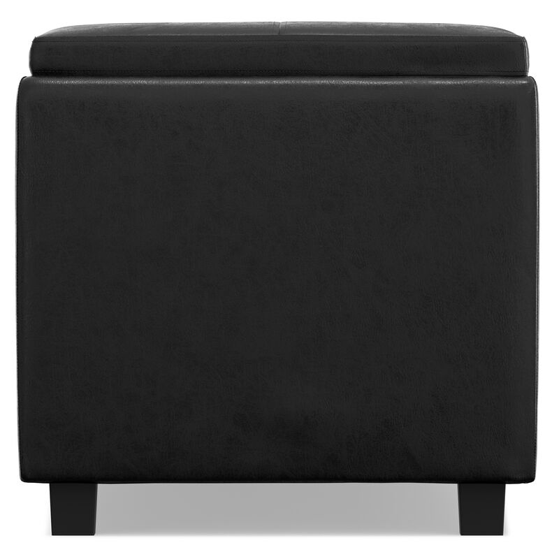 Avalon 42 inch Wide Contemporary Rectangle Storage Ottoman in Distressed Black Vegan Faux Leather, Assembled