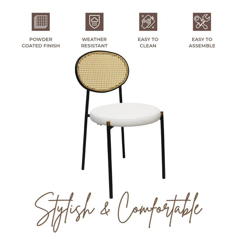 LeisureMod Euston Modern Dining Chair with Wicker Back and Velvet/Leather Seat, Indoor Kitchen, Dining Room, Home, Contemporary Side Chair Seating, Set of 4