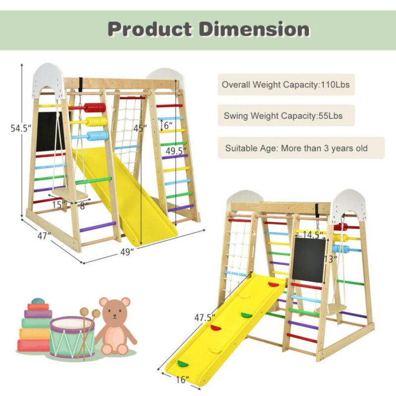 Hivvago Indoor Playground Climbing Gym Wooden 8-in-1 Climber Playset for Children