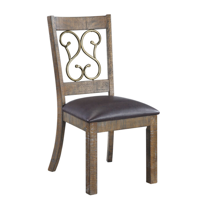 Raphaela Side Chair (Set-2) in Black PU & Weathered Cherry Finish DN