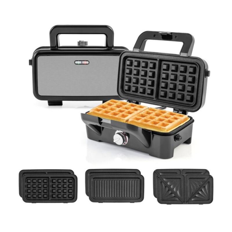 Hivvago 3-in-1 1200W Sandwich Maker with Removable Non-Stick Plates-Black