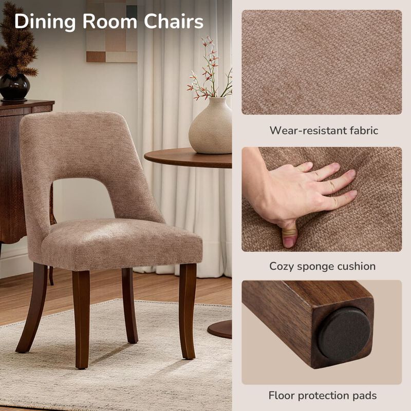 Set of 2 dining chair , Upholstered chenille dining chairs with tufted back, Modern dining room chairs with curved solid wood legs image number 5