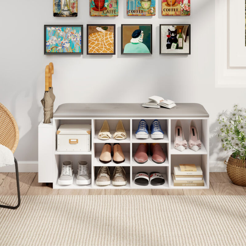 Shoe Storage Bench with Umbrella Holder and Adjustable Shelf for Hallway