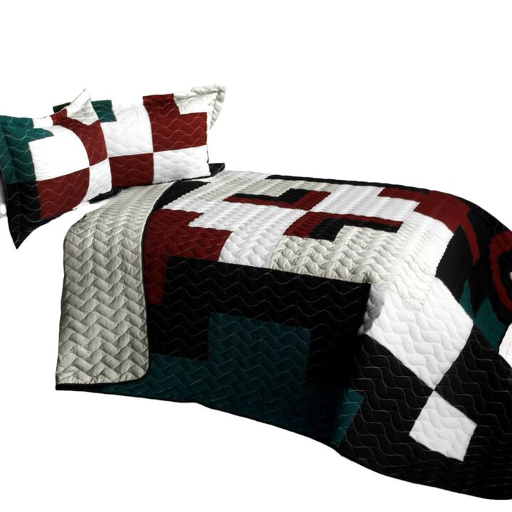 Cheerful Kissing Fish Quilted Patchwork Quilt Set 3PC Queen Size Cozy Bedding