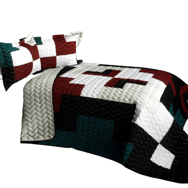Cheerful Kissing Fish Quilted Patchwork Quilt Set 3PC Queen Size Cozy Bedding image number 1