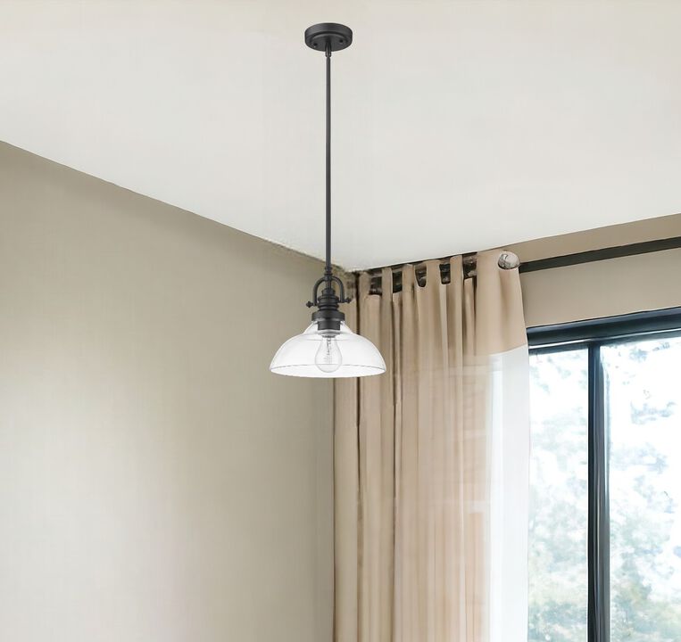 Hivvago Matte Black Hanging Light with Glass Dome Shade