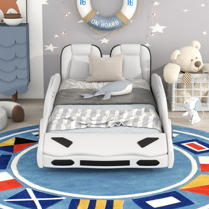 Race Car-Shaped Platform Bed with Wheels Fun & Sturdy Kids' Bed Frame