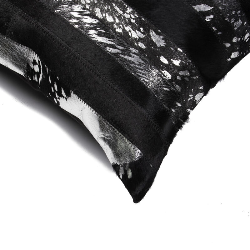 HomeRoots Set of Two 12" X 20" Black and Silver Striped Cowhide Lumbar Throw Pillows with Glitter image number 3