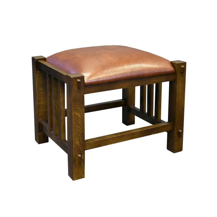 Crafters and Weavers Mission Spindle Stool - Quarter Sawn Oak & Leather - Walnut