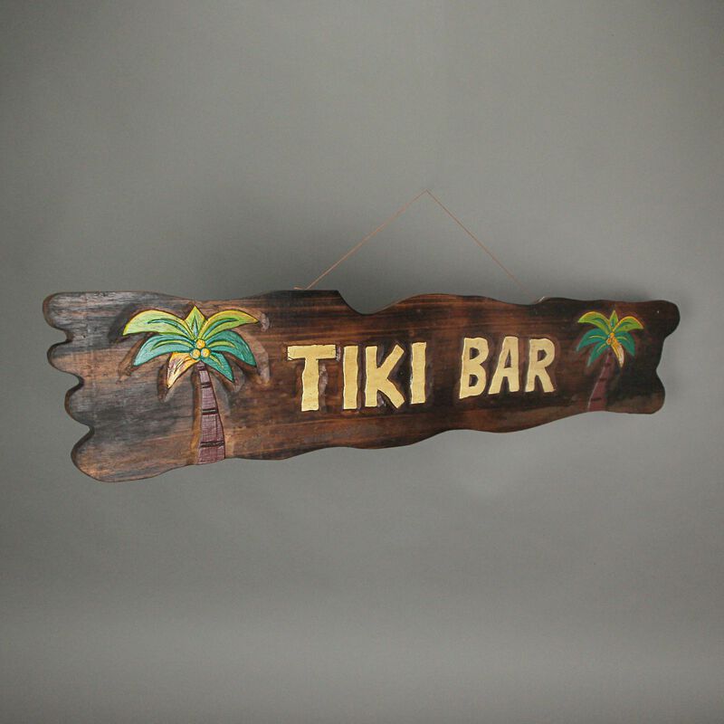 Colorful Handcrafted Carved Wood Tiki Bar Sign Wall Hanging 41 Inches Long image number 4