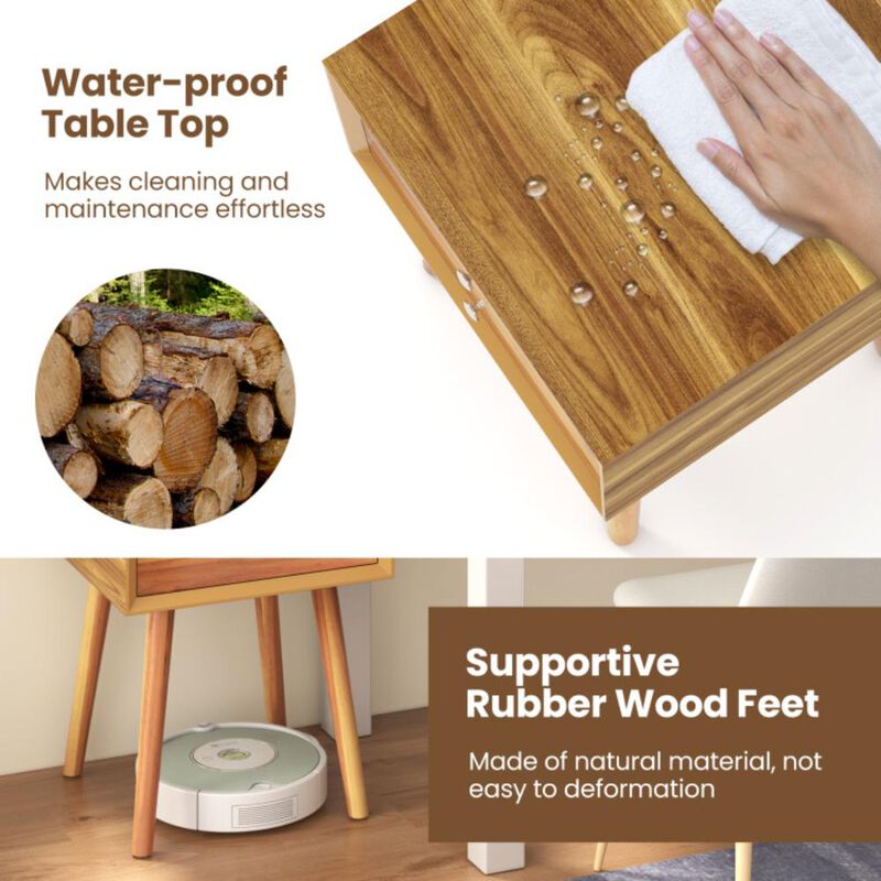 Hivvago Mid-Century Wooden Multipurpose End Table with 2 Storage Drawers