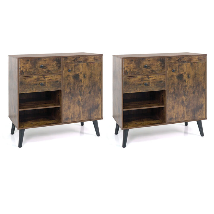 Set of 2 Kitchen Buffet Cabinets with Drawers and Open Storage