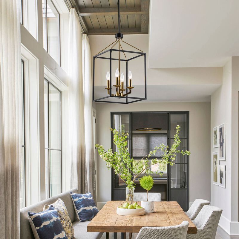 4-Light Matt Black Modern Lantern Geometric Chandelier