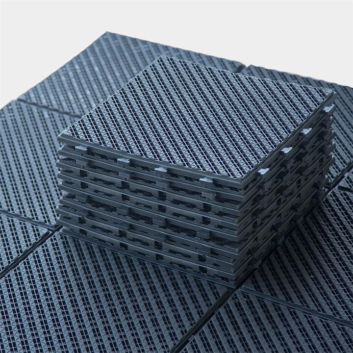 CLIHOME 12"x12" Square Composite Decking Tiles, Four Slat Plastic Outdoor Interlocking Deck Tiles(Pack of 36)