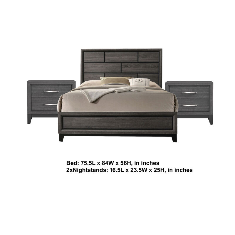 3pc King Bedroom Set, Gray, Black Wood, 2 Nightstands image number 7