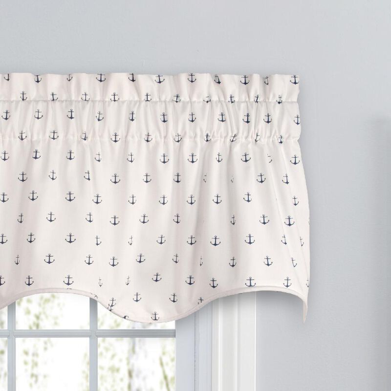 Ellis Curtain Voyage Lined Scallop 3" Rod Pocket Valances for Windows 50" x 17" Navy