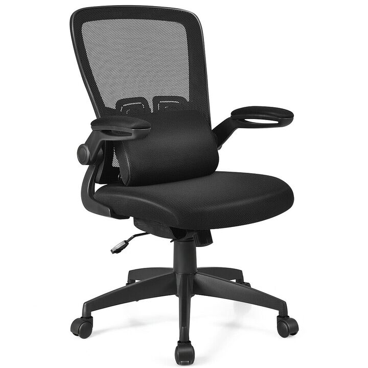 Ergonomic Desk Chair with Lumbar Support and Flip up Armrest-Black