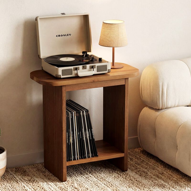 2-Tier H-Shaped Side Table, Solid Wood End Table with Storage Shelf image number 6