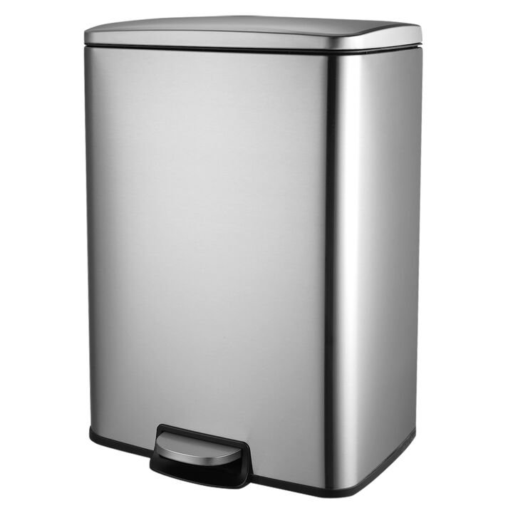13 Gal./50 Liter Rectangular Stainless Steel Step-on Trash Can for Kitchen