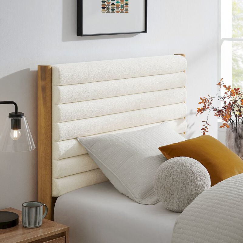 Olea Channel Tufted Boucle Solid Wood Twin Platform Bed image number 9