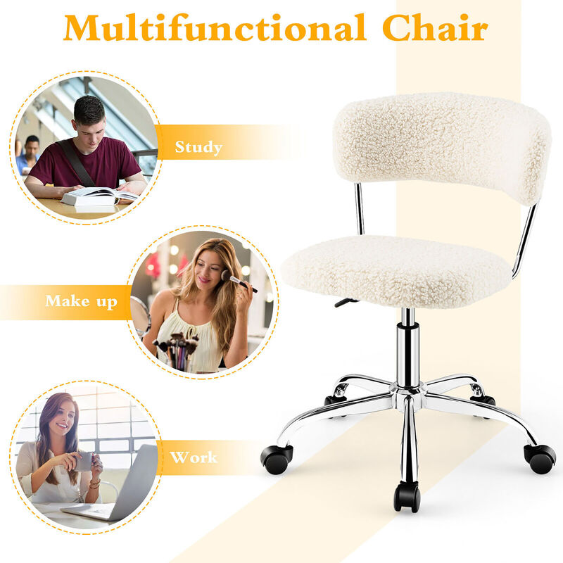 Costway Computer Desk Chair Adjustable Faux Fur Office Chair Swivel Vanity Chair White
