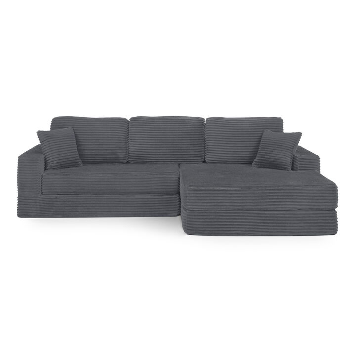 Right-Seat L-Shaped Modular Sectional Sofa – Corduroy, Convertible to Bed