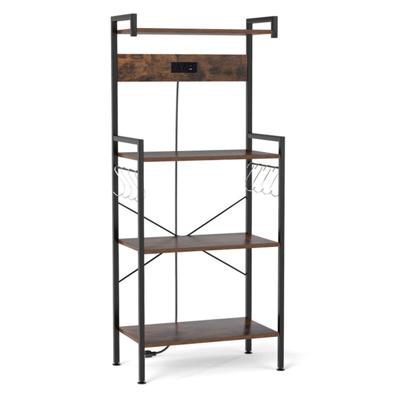 Modern 4-Tier Kitchen Storage Rack with Electrical Outlets, Space-Saving Organizer for Kitchen, Dining, or Office
